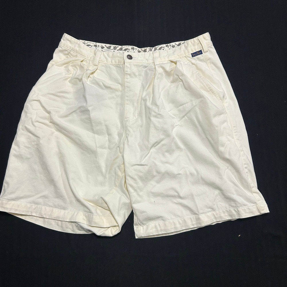 Kahala Mens Vintage Pleated Chino Shorts Cream Off White Cotton Size 36